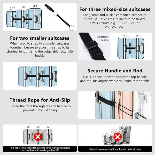 Alt view image 5 of 7 - 5 Pcs Luggage Straps for Multiple Suitcases | Luggage straps Tsa Approved, Adjustable Elastic Design, Anti-Slip Buckle & Cup Clip for Connecting Suitcases and Bags Stably