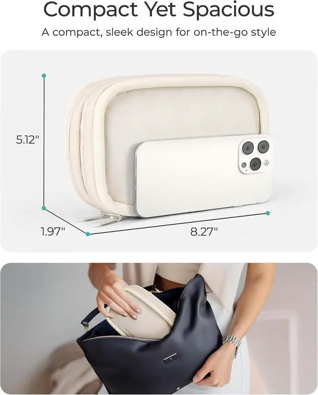 Alt view image 4 of 6 - BAGSMART Electronics Organizer Travel Case for Cords Chargers Phones, Beige | Puffy Padded, Travel Essentials, Cord organizer bag for Cables, Compact Tech Accessories Pouch