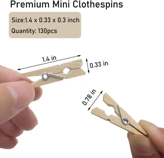Alt view image 5 of 7 - 1.4 Inch Mini Clothes Pins for Photo, 130 Pcs Small Clothes Pins, Wooden | Clothespins for Baby Shower, Party, Crafts DIY Project