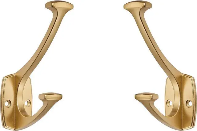 Main image of 2 Pack Brushed Gold Hooks Decorative Heavy Duty Solid Large Coat Hooks for Towel Hanging Coats Robe Wall Mounted Towel Bags Door Back Bathroom wall Hook.