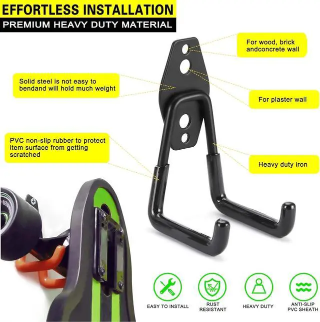 Alt view image 2 of 7 - 2 Pack Garage Hooks Heavy Duty Storage Organizer Wall Mount Power and Garden Tool Hangers, for Hanging Ladders, Ropes, Hose, Bulk Items