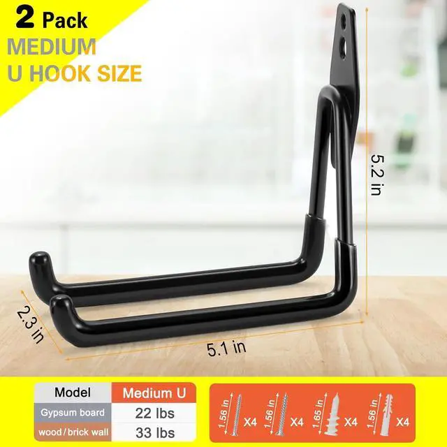 Alt view image 3 of 7 - 2 Pack Garage Hooks Heavy Duty Storage Organizer Wall Mount Power and Garden Tool Hangers, for Hanging Ladders, Ropes, Hose, Bulk Items