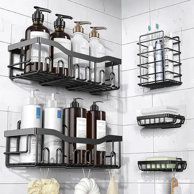 Alt view image 4 of 7 - Shower Caddy Adhesive Replacement Hooks, Strong Waterproof Strips, No Drilling for Bathroom Shelves, Kitchen Racks, and Soap Holders (Transparent-14 Pack)