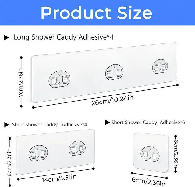 Alt view image 5 of 7 - Shower Caddy Adhesive Replacement Hooks, Strong Waterproof Strips, No Drilling for Bathroom Shelves, Kitchen Racks, and Soap Holders (Transparent-14 Pack)