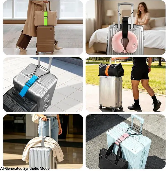Alt view image 6 of 7 - Adjustable Luggage Connector Straps for Suitcases, Add a Bag Elastic Belt | Securely Attach Bags, Backpacks and Accessories to Suitcases, 6mm Thick Elastic Cord, Adjustable Length 11-17", 2 Pack