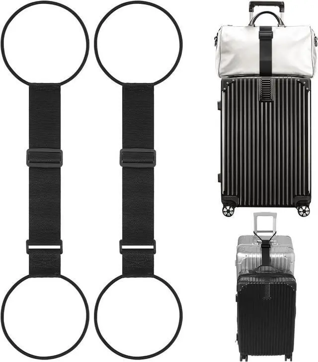 Main image of Adjustable Add A Bag Luggage Connector Straps for Suitcases, 2 Pack | Attach backpack to suitcase, thicker elastic loops, Hands-Free airport travel accessories, adjustable length from 11" to 30"