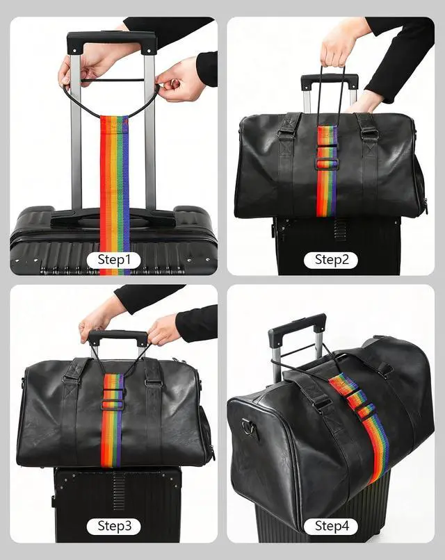 Alt view image 6 of 7 - Adjustable Add A Bag Luggage Connector Straps for Suitcases, 2 Pack | Attach backpack to suitcase, thicker elastic loops, Hands-Free airport travel accessories, adjustable length from 11" to 30"