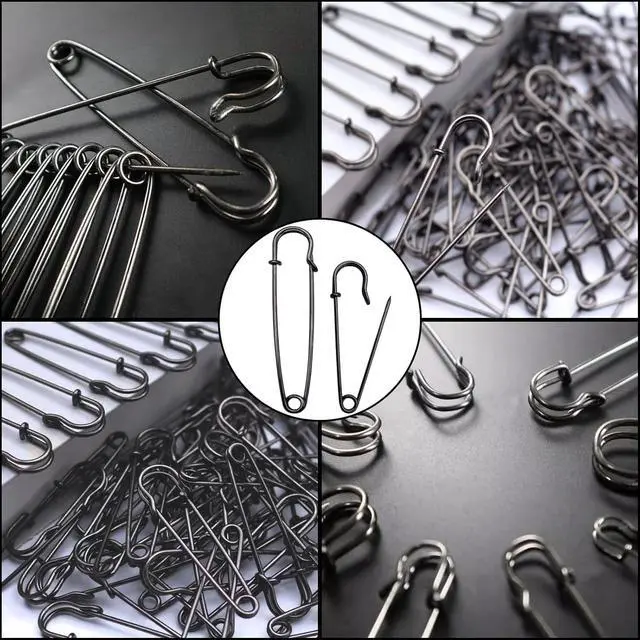 Alt view image 6 of 6 - 15-Pack 2" Heavy Duty Black Steel Safety Pins for Clothes & Crafts | Heavy-duty black steel 2" pins with sharp tips. Secure hold for clothes, leather, canvas & blankets. Rust-resistant & safe