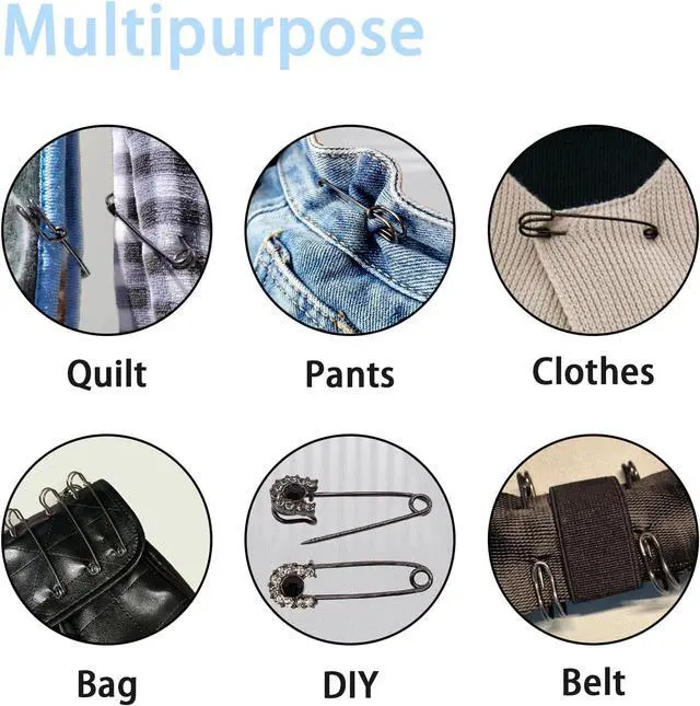 Alt view image 4 of 6 - 15-Pack 2" Heavy Duty Black Steel Safety Pins for Clothes & Crafts | Heavy-duty black steel 2" pins with sharp tips. Secure hold for clothes, leather, canvas & blankets. Rust-resistant & safe