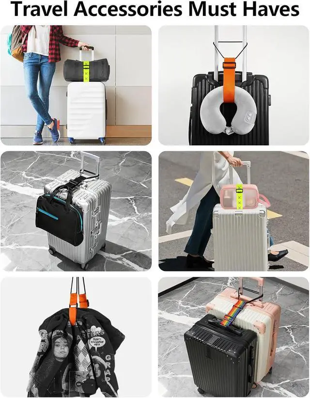 Alt view image 7 of 7 - Adjustable Add A Bag Luggage Connector Straps for Suitcases, 2 Pack | Attach backpack to suitcase, thicker elastic loops, Hands-Free airport travel accessories, adjustable length from 11" to 30"