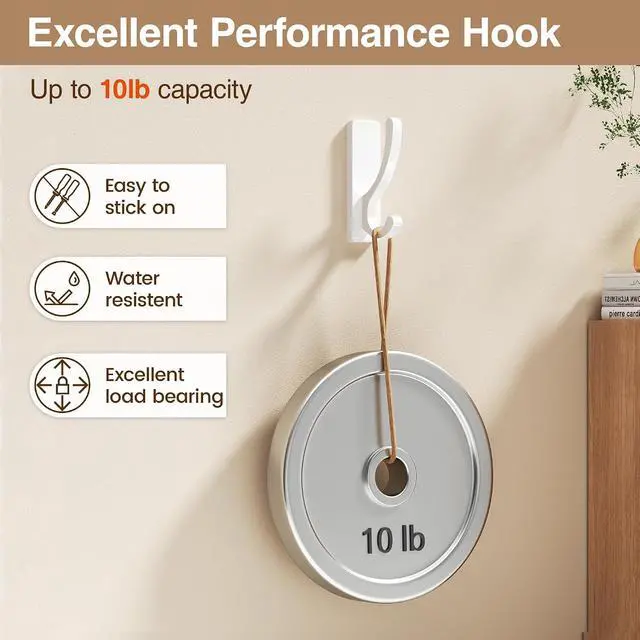 Alt view image 3 of 7 - pickpiff Adhesive Wall Hooks for Coat/Towel, Hold 13LB, White 4 Pack | Hooks for Wall No Damage,Towel Hanger for Bathroom,Heavy Duty Stick On Hook for Closet,Door,for Purse,Bag,Clothes, Backpack