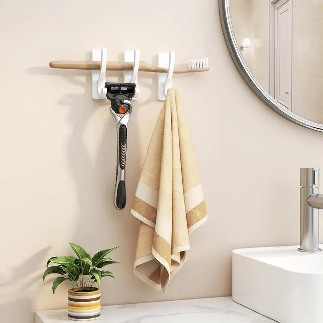 Alt view image 4 of 7 - pickpiff Adhesive Wall Hooks for Coat/Towel, Hold 13LB, White 4 Pack | Hooks for Wall No Damage,Towel Hanger for Bathroom,Heavy Duty Stick On Hook for Closet,Door,for Purse,Bag,Clothes, Backpack