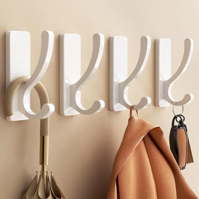Alt view image 5 of 7 - pickpiff Adhesive Wall Hooks for Coat/Towel, Hold 13LB, White 4 Pack | Hooks for Wall No Damage,Towel Hanger for Bathroom,Heavy Duty Stick On Hook for Closet,Door,for Purse,Bag,Clothes, Backpack