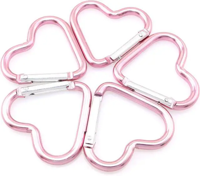 Main image of 10pcs Heart-Shaped Aluminum Snap Hook Clip Key Holder, Keychain Clip (Light Pink)