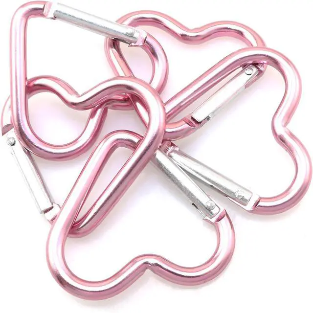 Alt view image 4 of 6 - 10pcs Heart-Shaped Aluminum Snap Hook Clip Key Holder, Keychain Clip (Light Pink)