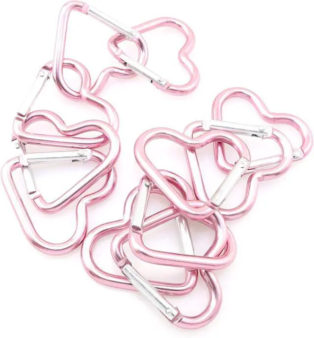 Alt view image 5 of 6 - 10pcs Heart-Shaped Aluminum Snap Hook Clip Key Holder, Keychain Clip (Light Pink)