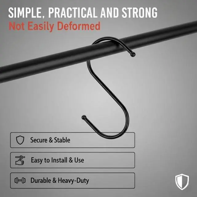 Alt view image 6 of 7 - 30 Pack Black S Hooks for Hanging Plants, Metal Hooks for Hanging, S Hooks for Hanging Heavy Duty, Durable S Shaped Kitchen Hooks for Kitchenware, Pots, Utensils, Clothes & Bags