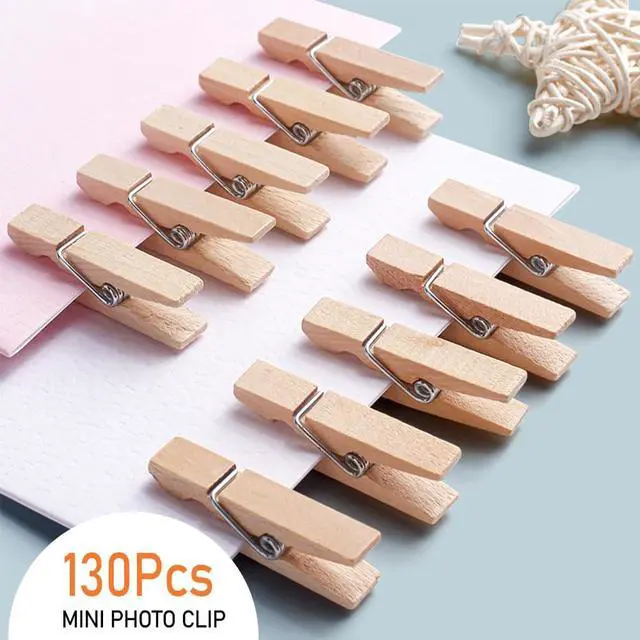 Alt view image 7 of 7 - 1.4 Inch Mini Clothes Pins for Photo, 130 Pcs Small Clothes Pins, Wooden | Clothespins for Baby Shower, Party, Crafts DIY Project