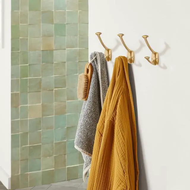 Alt view image 3 of 5 - 2 Pack Brushed Gold Hooks Decorative Heavy Duty Solid Large Coat Hooks for Towel Hanging Coats Robe Wall Mounted Towel Bags Door Back Bathroom wall Hook.