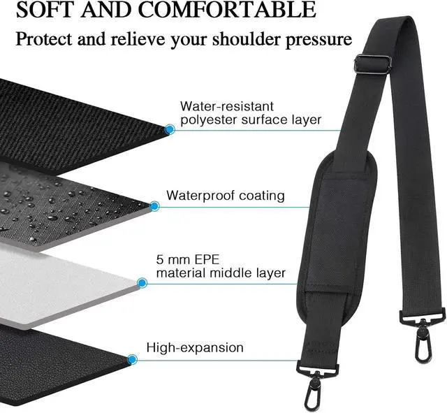 Alt view image 6 of 7 - Taygeer Shoulder Strap, 52" Universal Replacement Laptop Bag Strap, Black | Adjustable Comfortable Padded Belt, with Metal Hooks, for Briefcase Computer Carrying Case Gym Duffel Messenger Bag Luggage