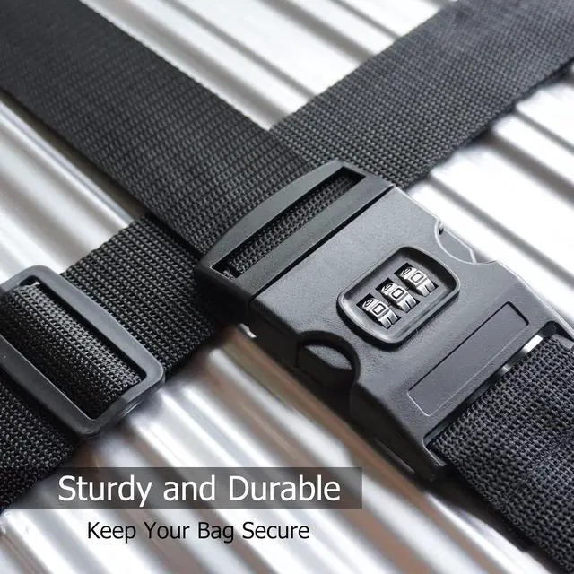 Alt view image 2 of 6 - 2 PCS Luggage Strap 78" x 2" Suitcase Belts Wide Adjustable Packing Straps Travel Accessories, Black&Combination Lock
