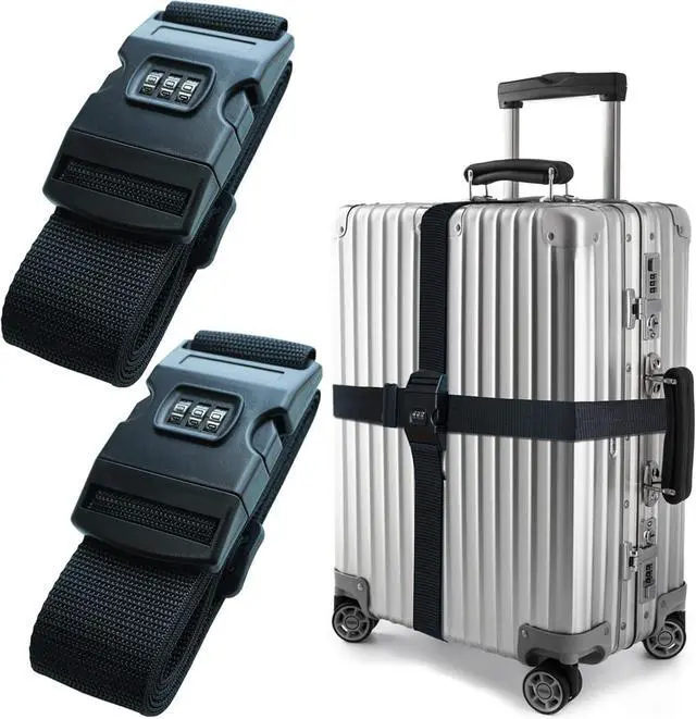 Main image of 2 PCS Luggage Strap 78" x 2" Suitcase Belts Wide Adjustable Packing Straps Travel Accessories, Black&Combination Lock