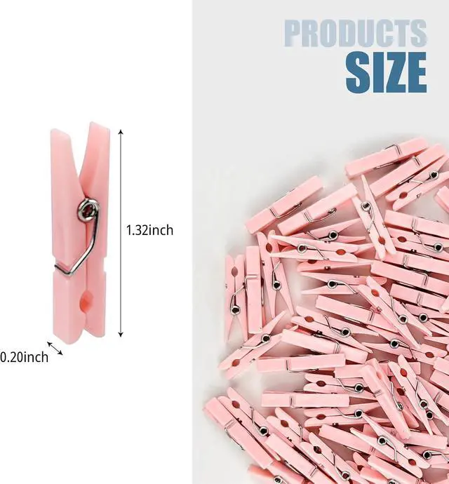 Alt view image 2 of 7 - 50 PCS 1.32 Inch Pink Clothes Pin Mini Clothespins Plastic Clothespins PinkPins Plastic Clothespins for Clothing Hanging Closepins Photos Pictures Decoration Clip Decorative Crafts Pegs (50, Pink)