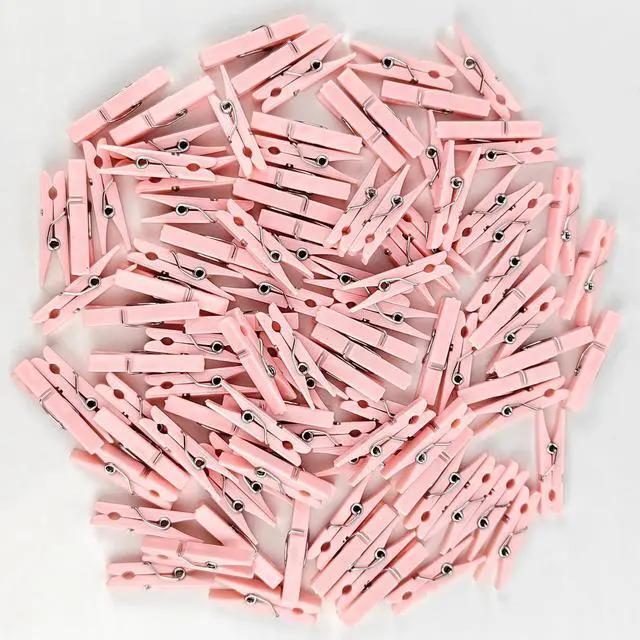 Alt view image 6 of 7 - 50 PCS 1.32 Inch Pink Clothes Pin Mini Clothespins Plastic Clothespins PinkPins Plastic Clothespins for Clothing Hanging Closepins Photos Pictures Decoration Clip Decorative Crafts Pegs (50, Pink)