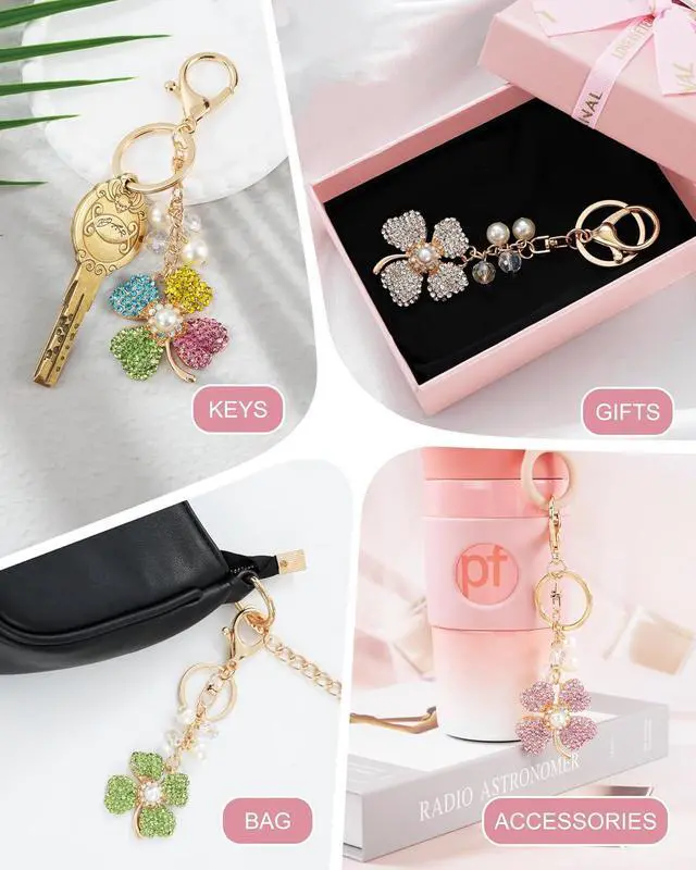 Alt view image 6 of 7 - Lucky Keychain with Love Lock, Four-Leaf Clover Keychain, Cute Car Keychain Unique Gifts for Friends