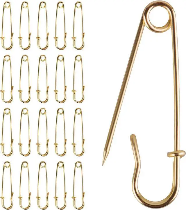 Main image of 20 Pack of 2-Inch Heavy-Duty Steel Safety Pins Ideal for Blankets, Clothing, Crafts, and Canvas Work Gold