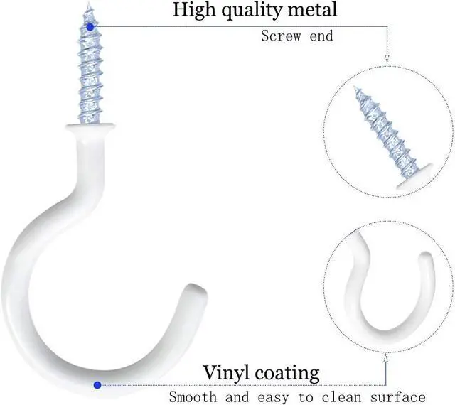 Alt view image 2 of 7 - yuntop 12 Pack Vinyl Coated Ceiling Hooks,Screw-in Mug Hooks | Multi-Function Wall Hooks Kitchen Hooks Cup Hooks for Indoors Outdoors (White, 1-1/4 Inch)