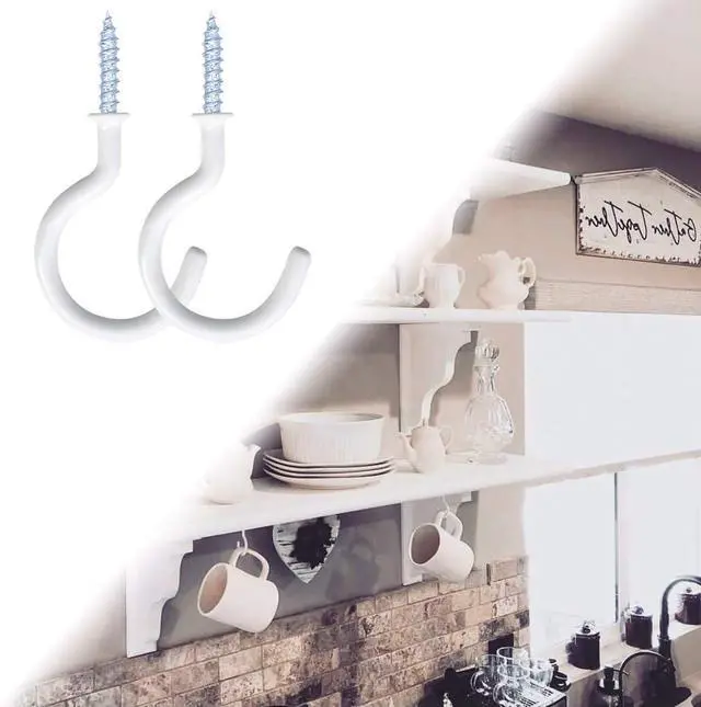 Alt view image 6 of 7 - yuntop 12 Pack Vinyl Coated Ceiling Hooks,Screw-in Mug Hooks | Multi-Function Wall Hooks Kitchen Hooks Cup Hooks for Indoors Outdoors (White, 1-1/4 Inch)