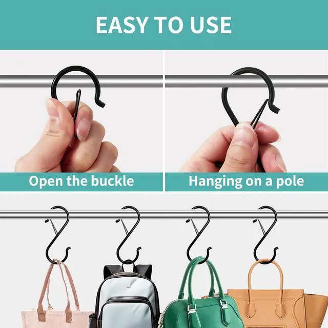 Alt view image 4 of 6 - 9 Pcs S Hooks for Hanging, 3.5 inch Heavy Duty S Hook of Metal for Clothes Rails, Closet Hooks with 0.5-inch Safety Buckle, S Hook for Hanging Plants, Kitchen Utensil, Pots, Pans, Bags