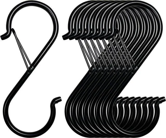 Main image of 9 Pcs S Hooks for Hanging, 3.5 inch Heavy Duty S Hook of Metal for Clothes Rails, Closet Hooks with 0.5-inch Safety Buckle, S Hook for Hanging Plants, Kitchen Utensil, Pots, Pans, Bags