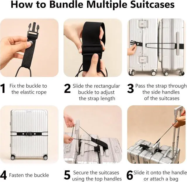 Alt view image 3 of 6 - 5Pcs Luggage Straps for Suitcases, Connector Strap for Multiple Suitcases | Multi-Use Adjustable Elastic Bungee Belt, Add-a-Bag Strap for Carry-On Bags & Backpacks, Travel Essentials, Black
