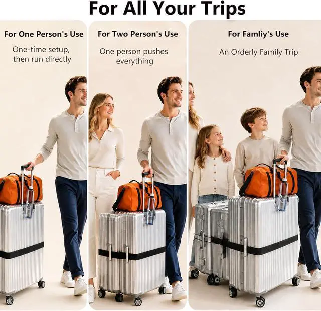 Alt view image 6 of 6 - 5Pcs Luggage Straps for Suitcases, Connector Strap for Multiple Suitcases | Multi-Use Adjustable Elastic Bungee Belt, Add-a-Bag Strap for Carry-On Bags & Backpacks, Travel Essentials, Black