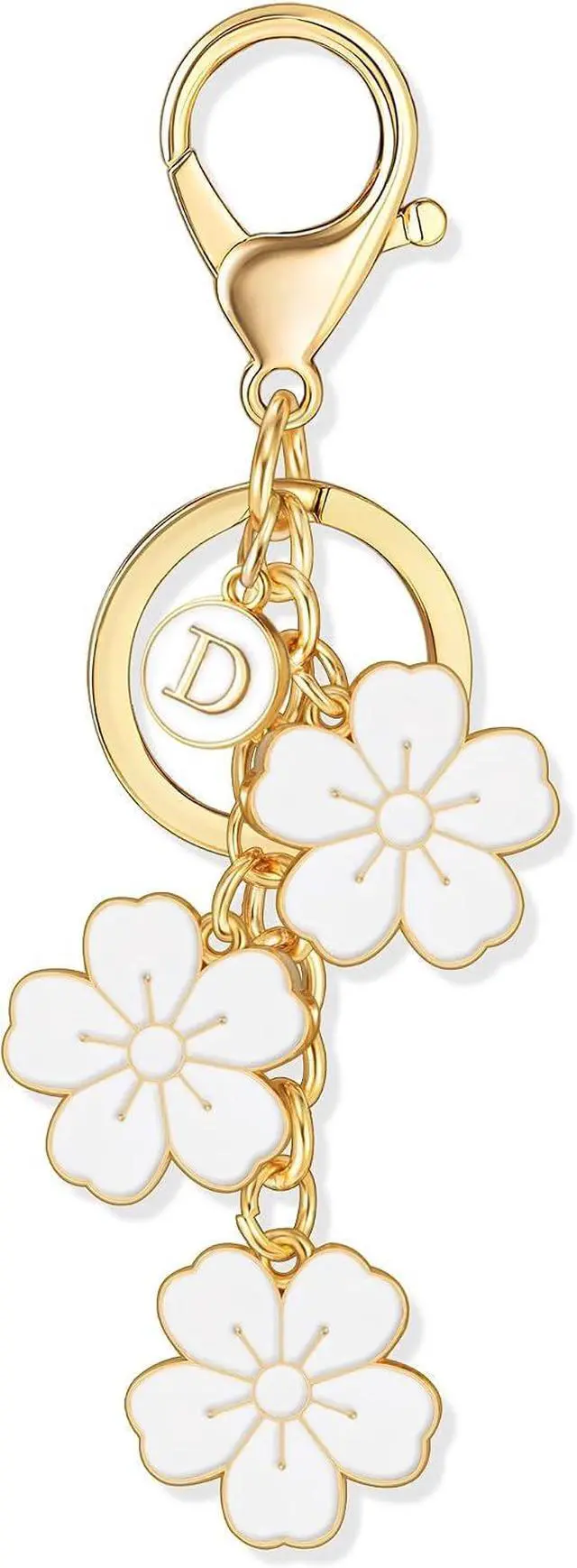 Main image of XGALBLA Initial Keychain Flower Charms for Key Cute Flower Letter Keyring, Bag Charms Enameled Keychain Handbags Backpacks