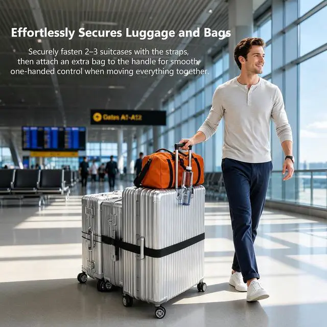 Alt view image 2 of 6 - 5Pcs Luggage Straps for Suitcases, Connector Strap for Multiple Suitcases | Multi-Use Adjustable Elastic Bungee Belt, Add-a-Bag Strap for Carry-On Bags & Backpacks, Travel Essentials, Black