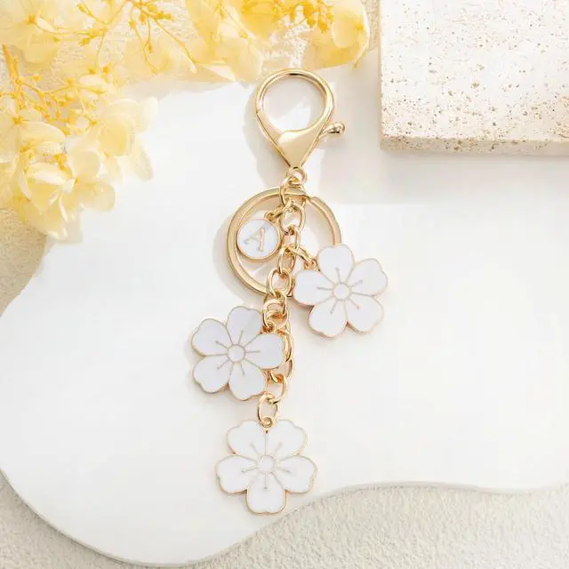 Alt view image 3 of 7 - XGALBLA Initial Keychain Flower Charms for Key Cute Flower Letter Keyring, Bag Charms Enameled Keychain Handbags Backpacks