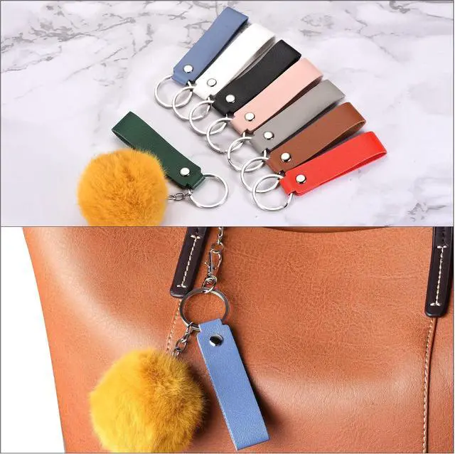 Alt view image 5 of 5 - PATIKIL Leather Keychain, PU Circle Keyring Decoration Key Holder Lanyard Strap for Wallet