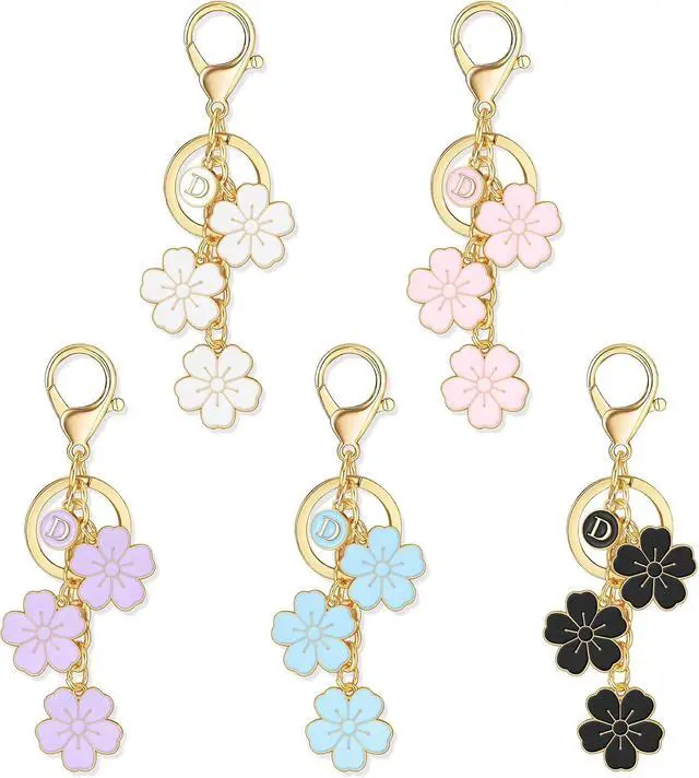 Alt view image 7 of 7 - XGALBLA Initial Keychain Flower Charms for Key Cute Flower Letter Keyring, Bag Charms Enameled Keychain Handbags Backpacks