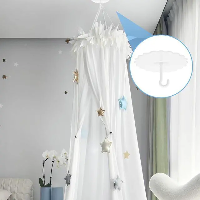 Alt view image 7 of 7 - 2 Set Ceiling Mosquito Net Hooks, Super Glue Bed Canopy Hooks White Dome Mosquitoes Nets Hook Bed Hanger Hook for Hanging Mosquito Net