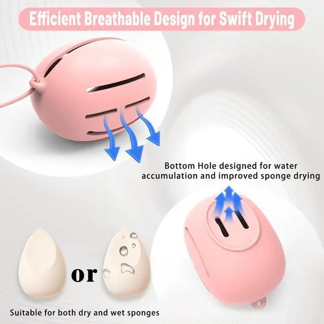 Alt view image 6 of 7 - YalsFTY Silicone Makeup Sponge Holder, Triple-Sided Breathable Beauty Blender Case for Travel and Daily Use, Shatterproof Storage, Quick-Drying, and Fits Sponges - Pink