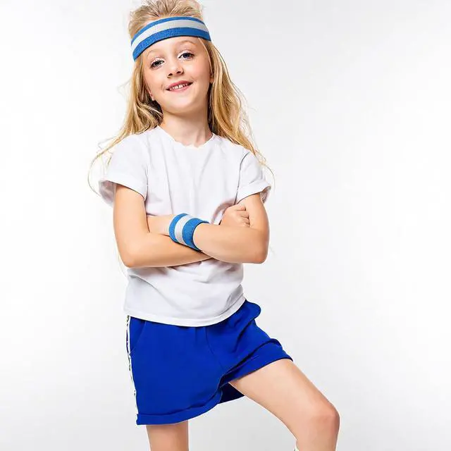 Alt view image 5 of 7 - Bememo 6 Pcs Neon Sweatbands Set for Men Women 80s Tennis Striped Headband Sports Wristband Set Costumes Glow Cosplay Party