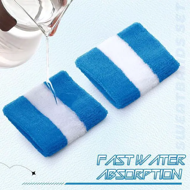 Alt view image 6 of 7 - Bememo 6 Pcs Neon Sweatbands Set for Men Women 80s Tennis Striped Headband Sports Wristband Set Costumes Glow Cosplay Party