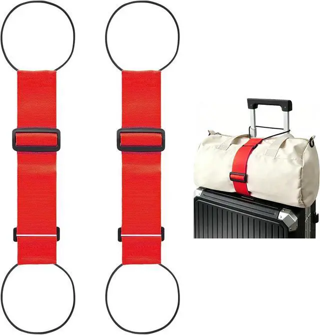 Main image of 2 Pack Multi Use Strong Adjustable Luggage Connector Straps for Suitcases | Flexible Luggage Belt Strap Travel Accessories Elastic Fastening Bag Strap Suitcase Connector Straps (Red)
