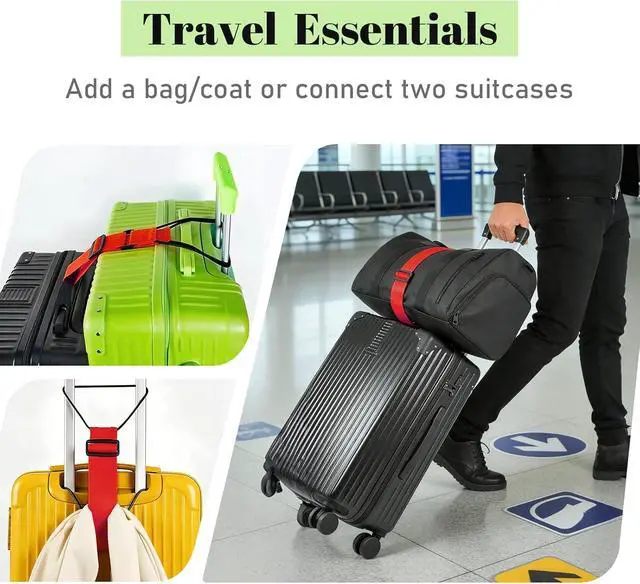 Alt view image 3 of 7 - 2 Pack Multi Use Strong Adjustable Luggage Connector Straps for Suitcases | Flexible Luggage Belt Strap Travel Accessories Elastic Fastening Bag Strap Suitcase Connector Straps (Red)