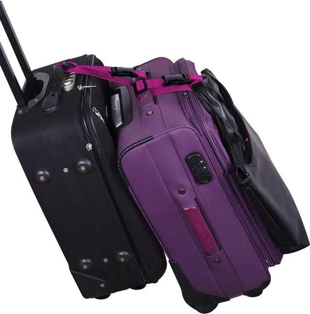 Alt view image 2 of 7 - Wisdompro 2 Pcs Add a Bag Luggage Strap, 31" Luggage Connector Strap Purple | Heavy Duty Adjustable Connect Suitcase Belt Travel Attachment Travel Accessories for Connecting Your Luggage Together