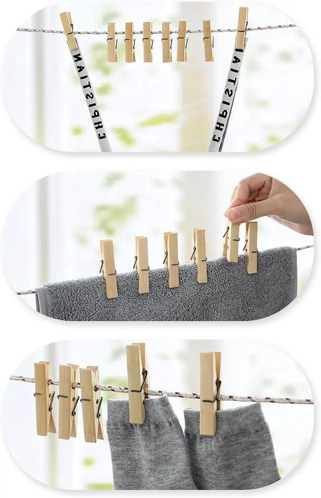Alt view image 7 of 7 - Clothes Pins Wooden,20 Pcs Wooden Clothespins for Crafts,2.3" Laundry Clips