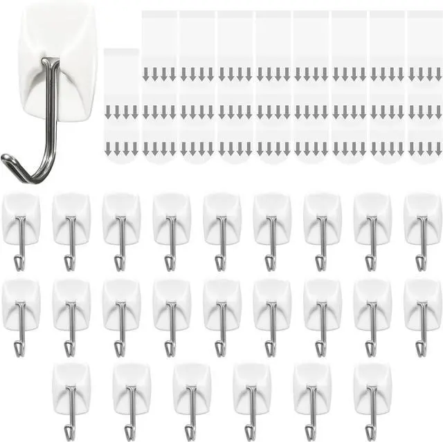Main image of Small Wire Hooks for Wall 24 Hooks + 26 Adhesive Strips,Damage Free Hanging Wall Hooks with Adhesive Strips,No Tools Adhesive Hooks for Key Holder,Christmas Decorations (Holds up to 0.5 lb)